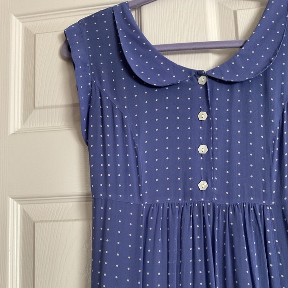 April Cornell Rayon Cornflower Blue/White Polka Dots Long Summer Dress sz 1 - Picture 3 of 10